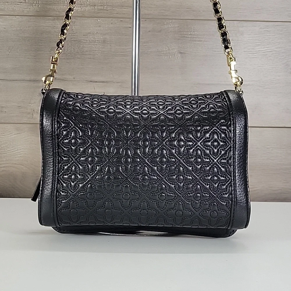 Tory Burch Black Quilted Leather Crossbody Bag with Gold Chain